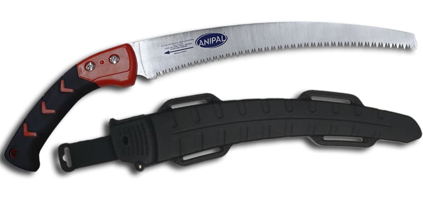 Serrucho anipal A330C: hoja curva de 330 mm con mango de plástico revestido en goma. *Ofrece mayor comodidad en el trabajo, incluso sin la utilización de guantes.