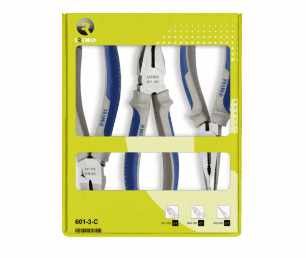 Juego 3 alicates (universal,cortante, semiredondo)