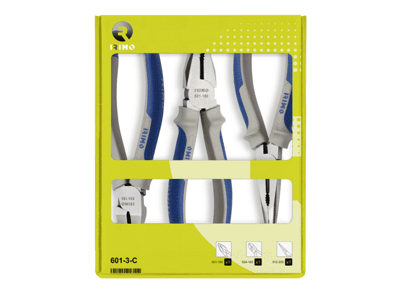 Juego 3 alicates (universal,cortante, semiredondo)