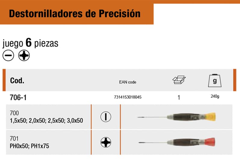 Juego destornilladores precision 6 piezas BAHCO - Imagen 2