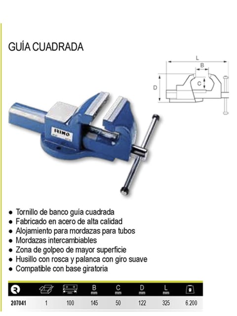 Tornillo banco irimo 100 mm (guia cuadrada)