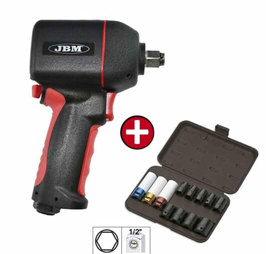 Pistola impacto 1/2 composite + kit 12 llaves