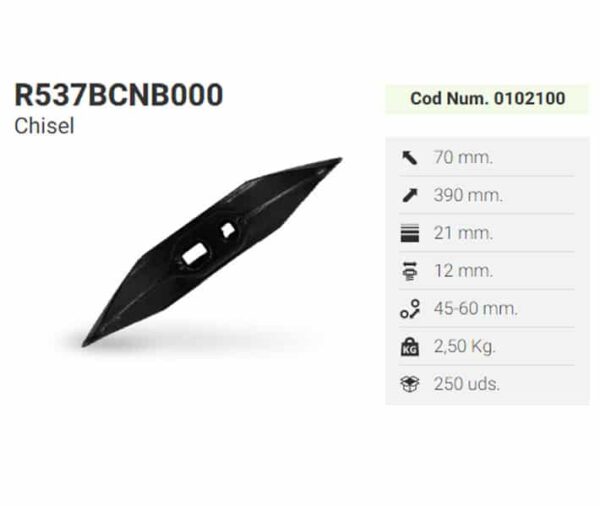 Reja cavadora 537-B Chisel Sin nervio