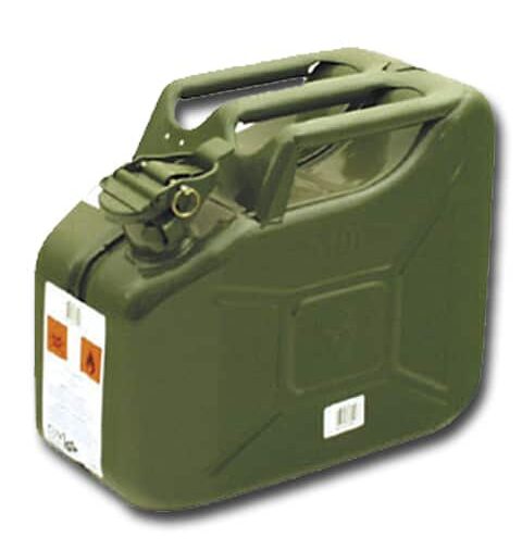 Bidon combustible 10 l. (metalico) resistente y seguro para transporte de gasolina o gasóleo. Ideal para uso agrícola, jardinería y automoción.