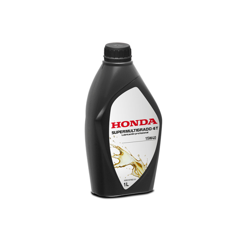 Aceite sintético Honda SUPERMULTIGRADO 4T 15W40 en envase de 1 litro. Lubricación profesional. Resistente a la degradación